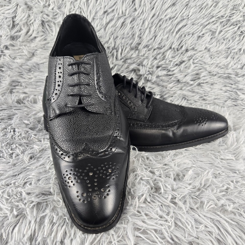 Antonio Cerrelli Mens 13 Black Ostrich Print Wingtip Brogue Oxford Dress Shoes